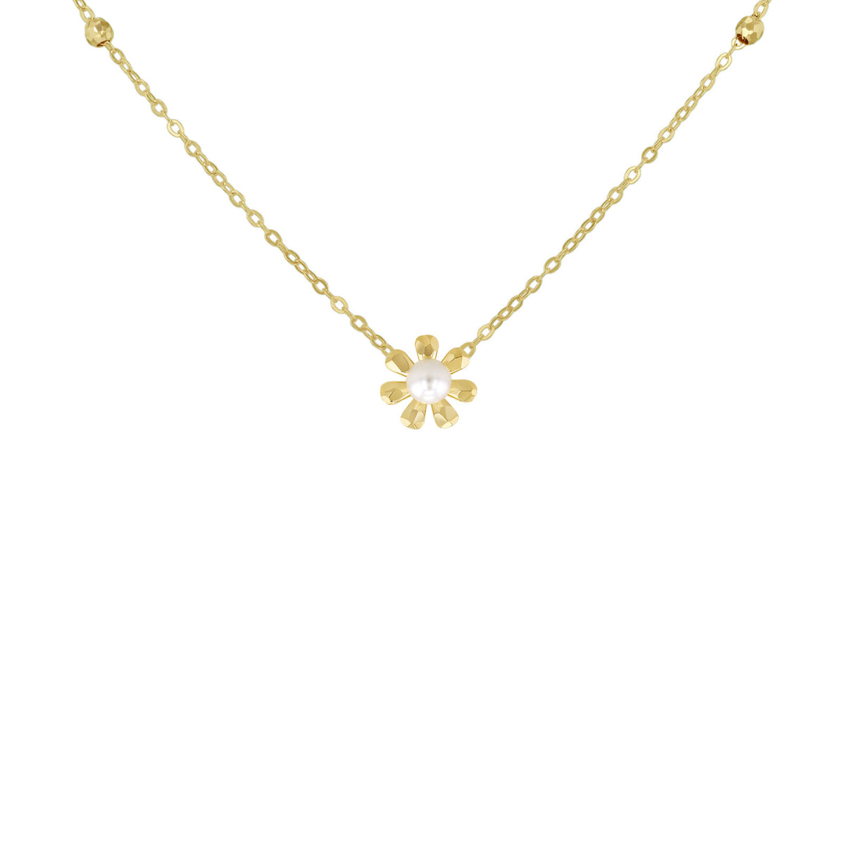 9ct Yellow Gold Freshwater Pearl Flower Station Necklace