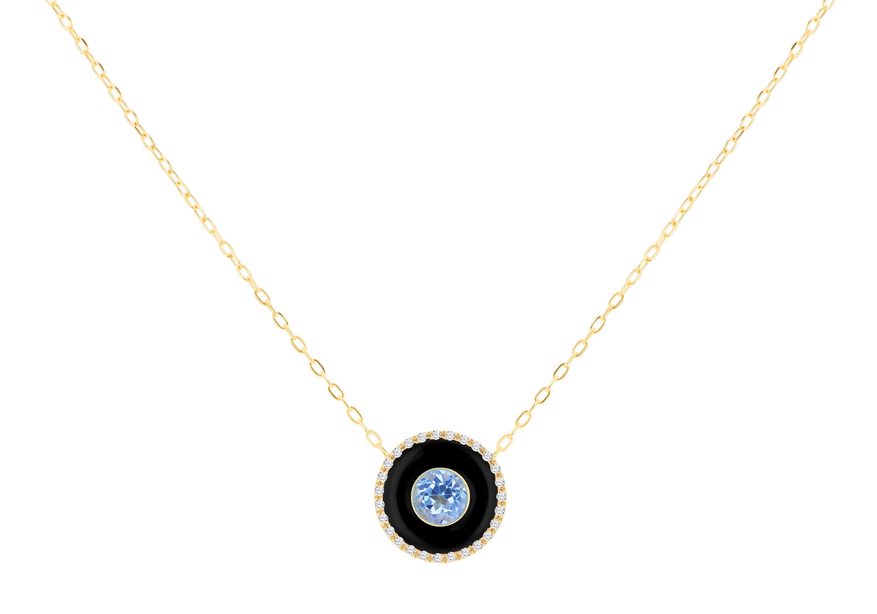 9ct Yellow Gold Blue Topaz 0.135ct Diamond Pendant Necklace