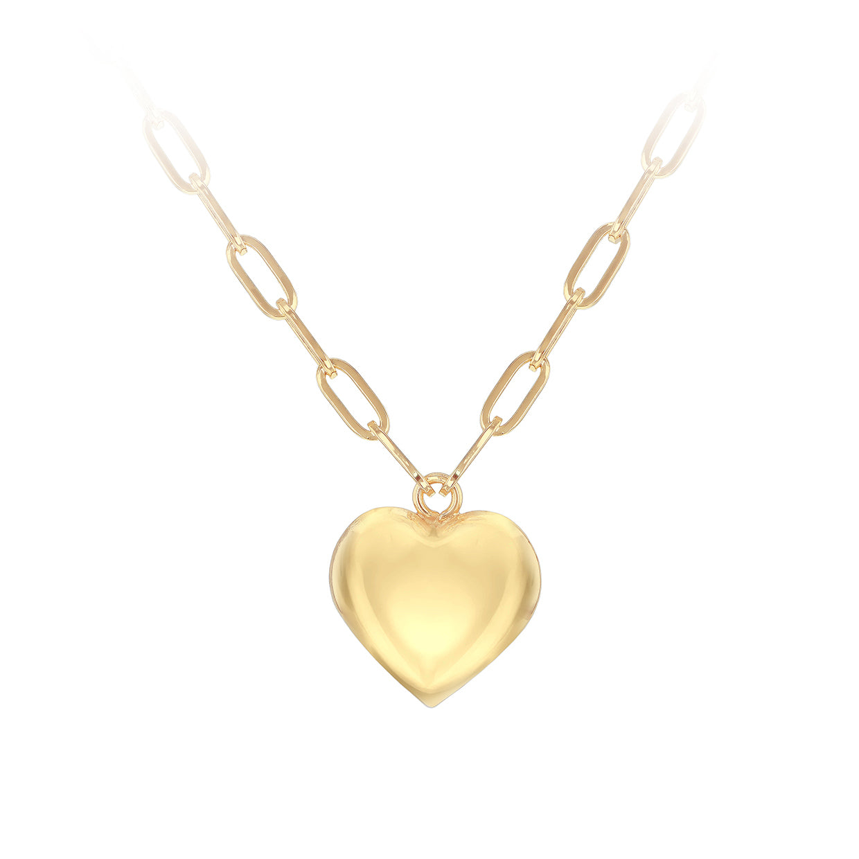 9ct Yellow Gold Puffed Heart Paper Chain Necklace