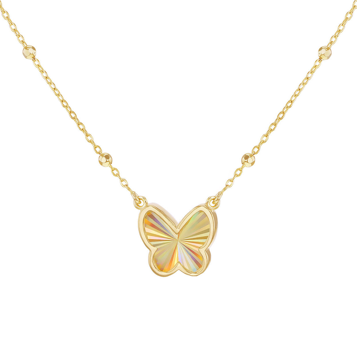 9ct Yellow Gold Rainbow Butterfly Adjustable Trace & Ball Chain Necklace
