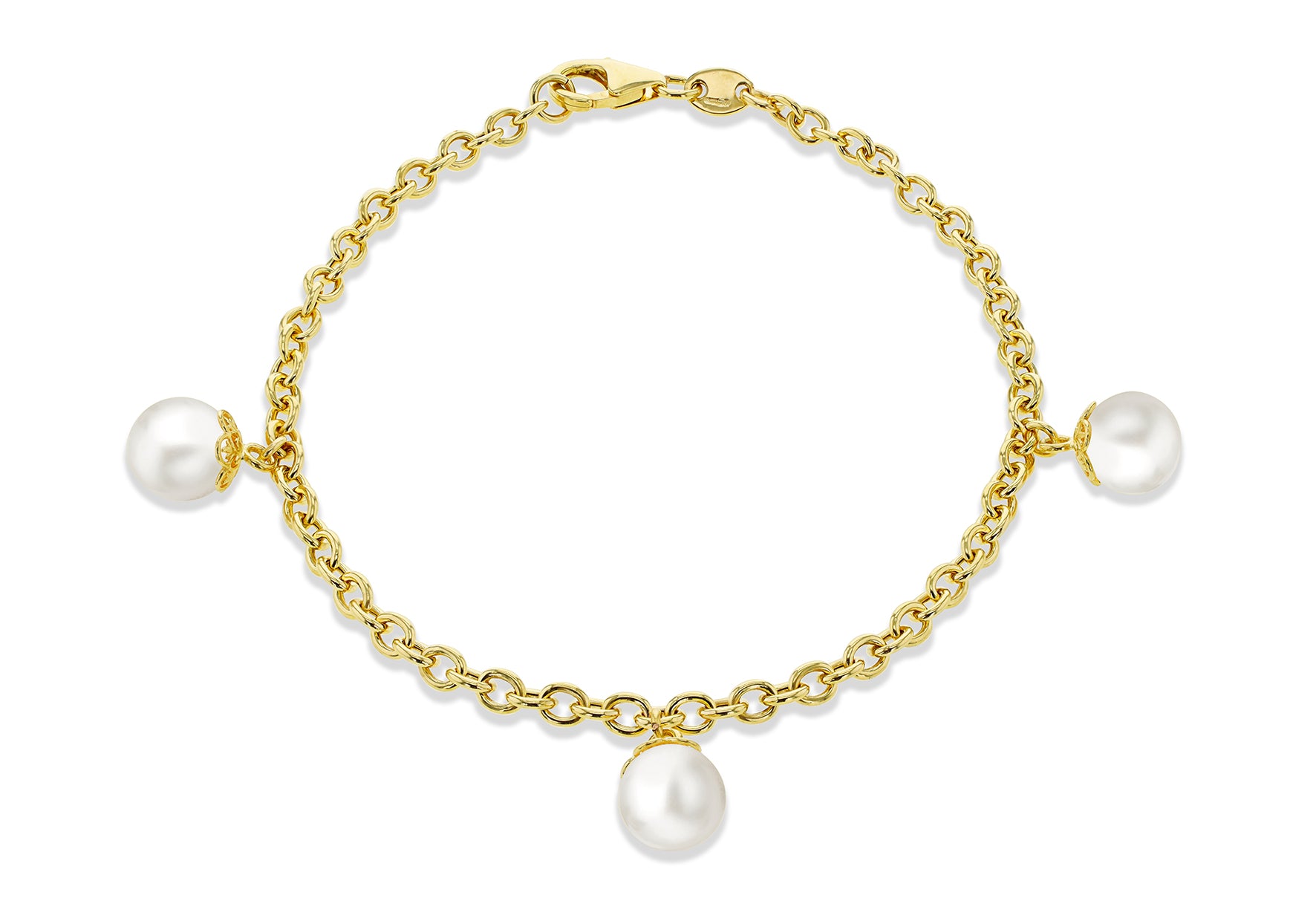 9ct Yellow Gold Freshwater Pearl Drop Charm Bracelet