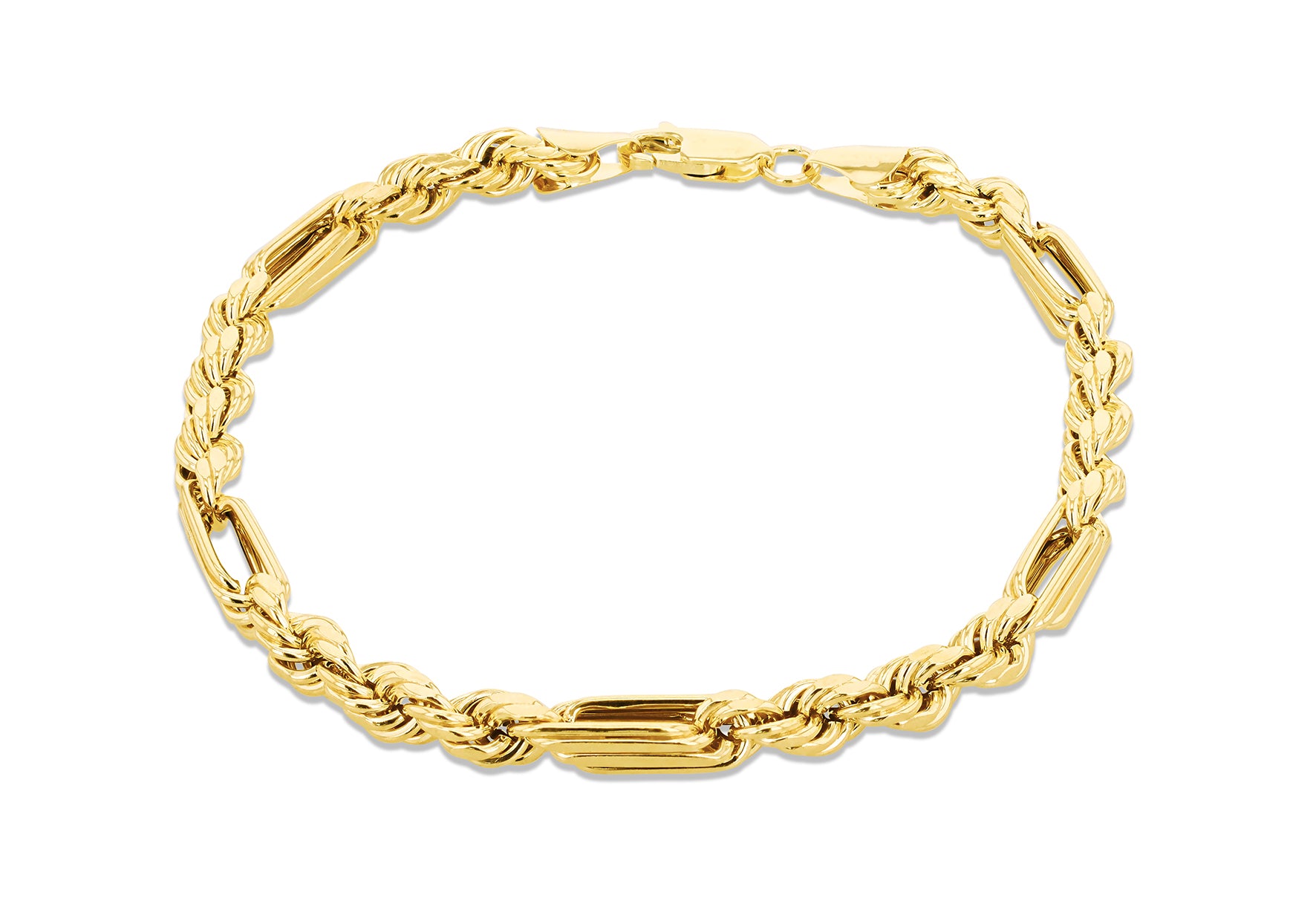 9ct Yellow Gold Rope & Elongated Links Statement Bracelet