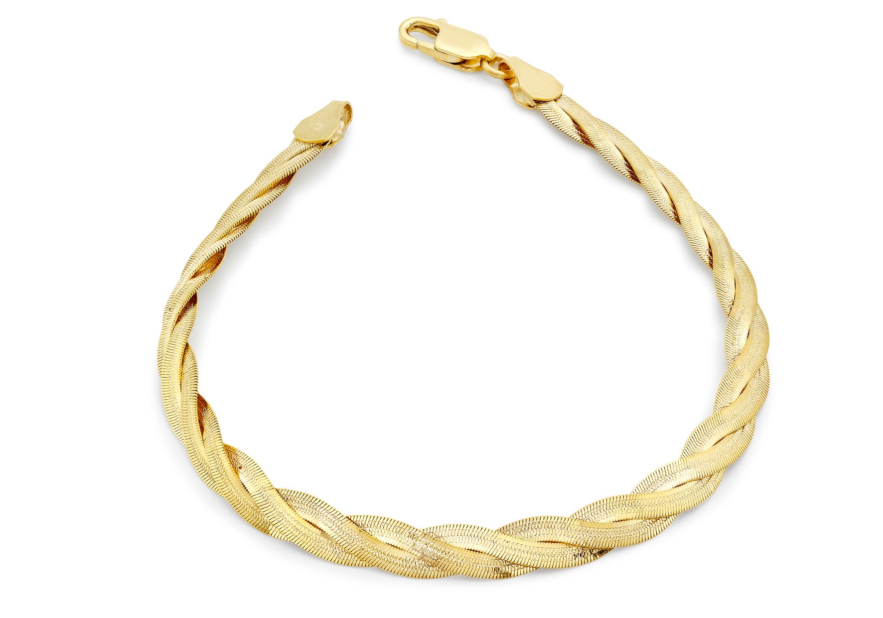 9ct Yellow Gold 3-Plait Crimped Herringbone Bracelet