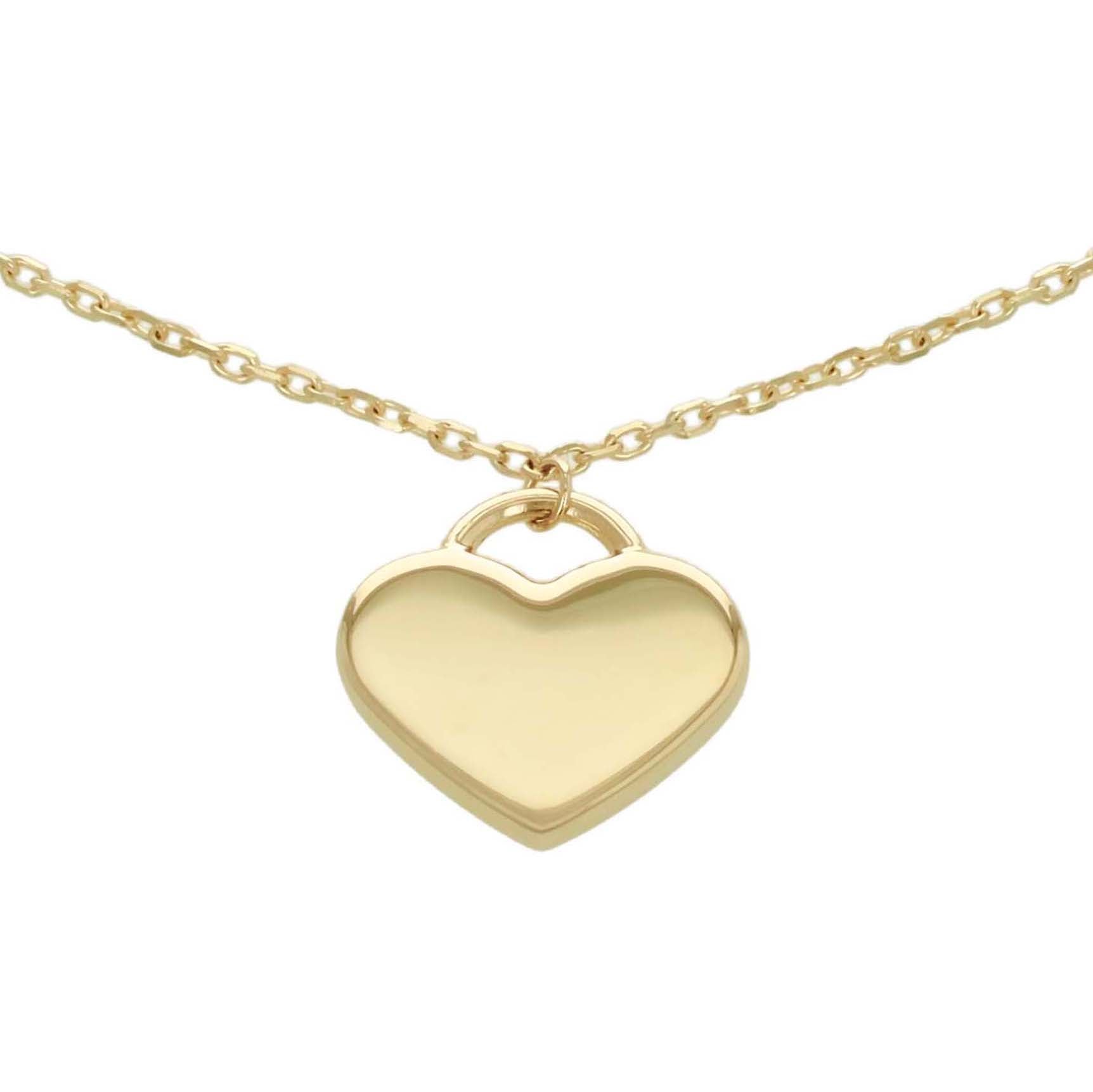 9ct Yellow Gold Heart Lock Charm Drop Bracelet
