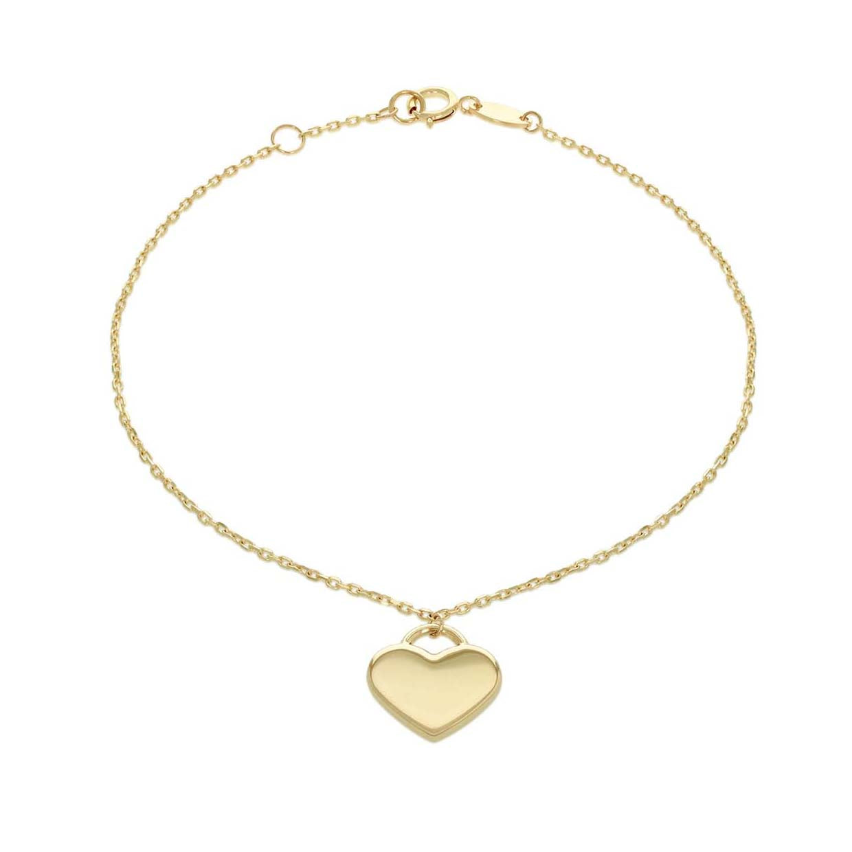 9ct Yellow Gold Heart Lock Charm Drop Bracelet