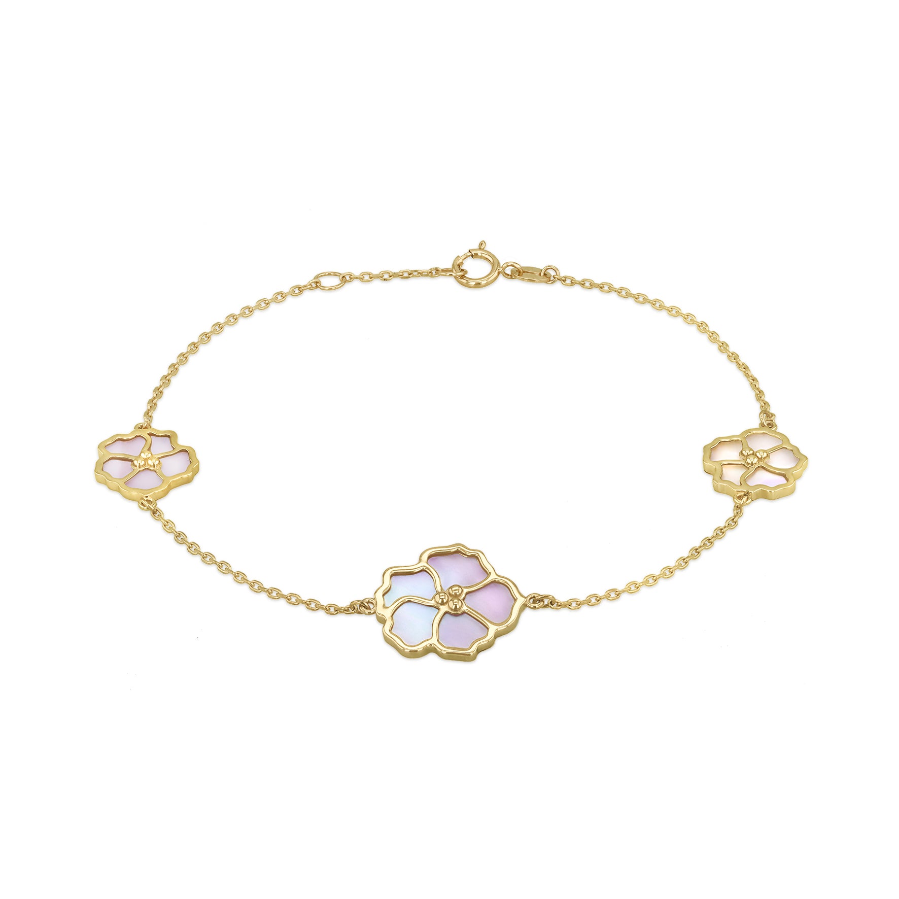 9ct Yellow Gold Mother of Pearl Blossom Chain Bracelet