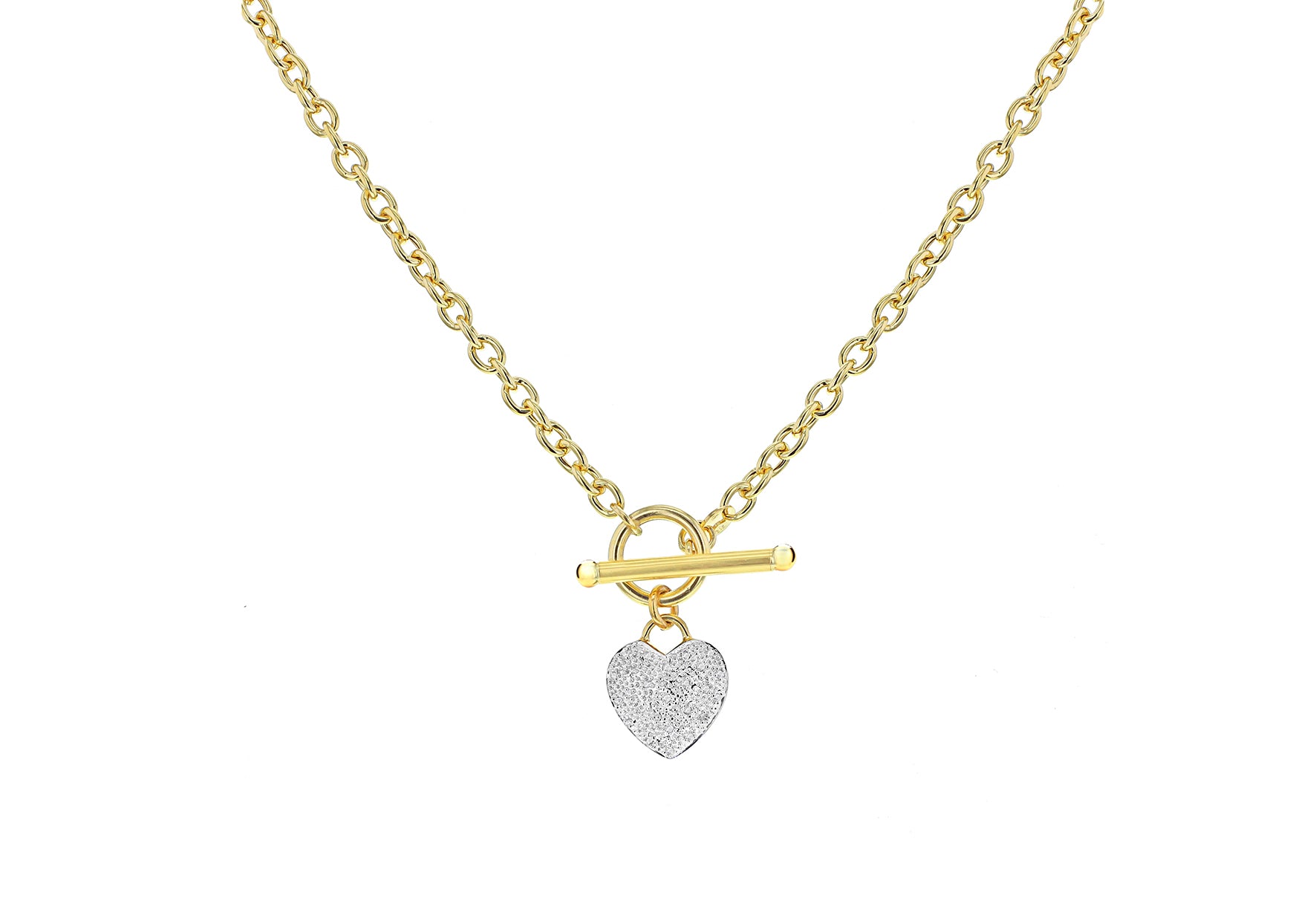 9ct Yellow Gold Oval Heart T-Bar Chain Necklace