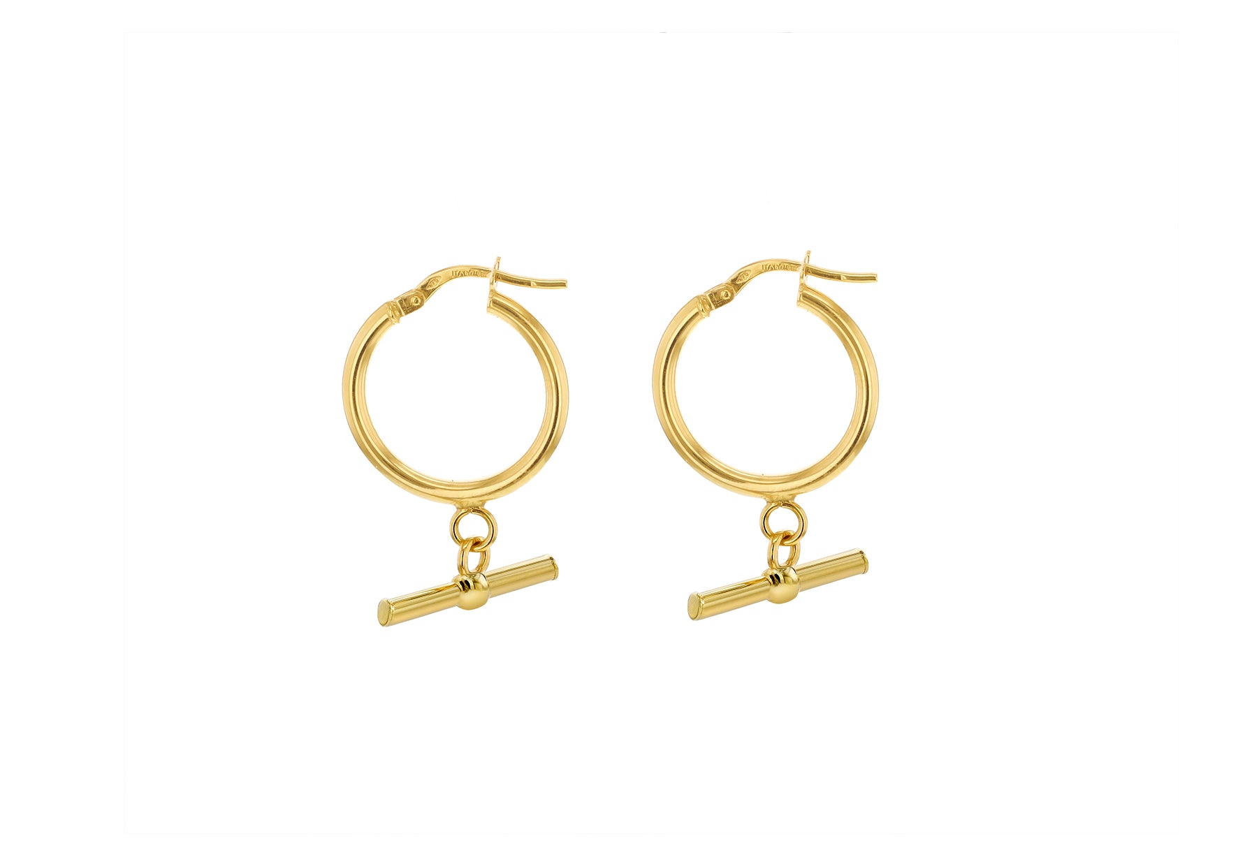 9ct Yellow Gold Round T-Bar Creole Hoop Earrings