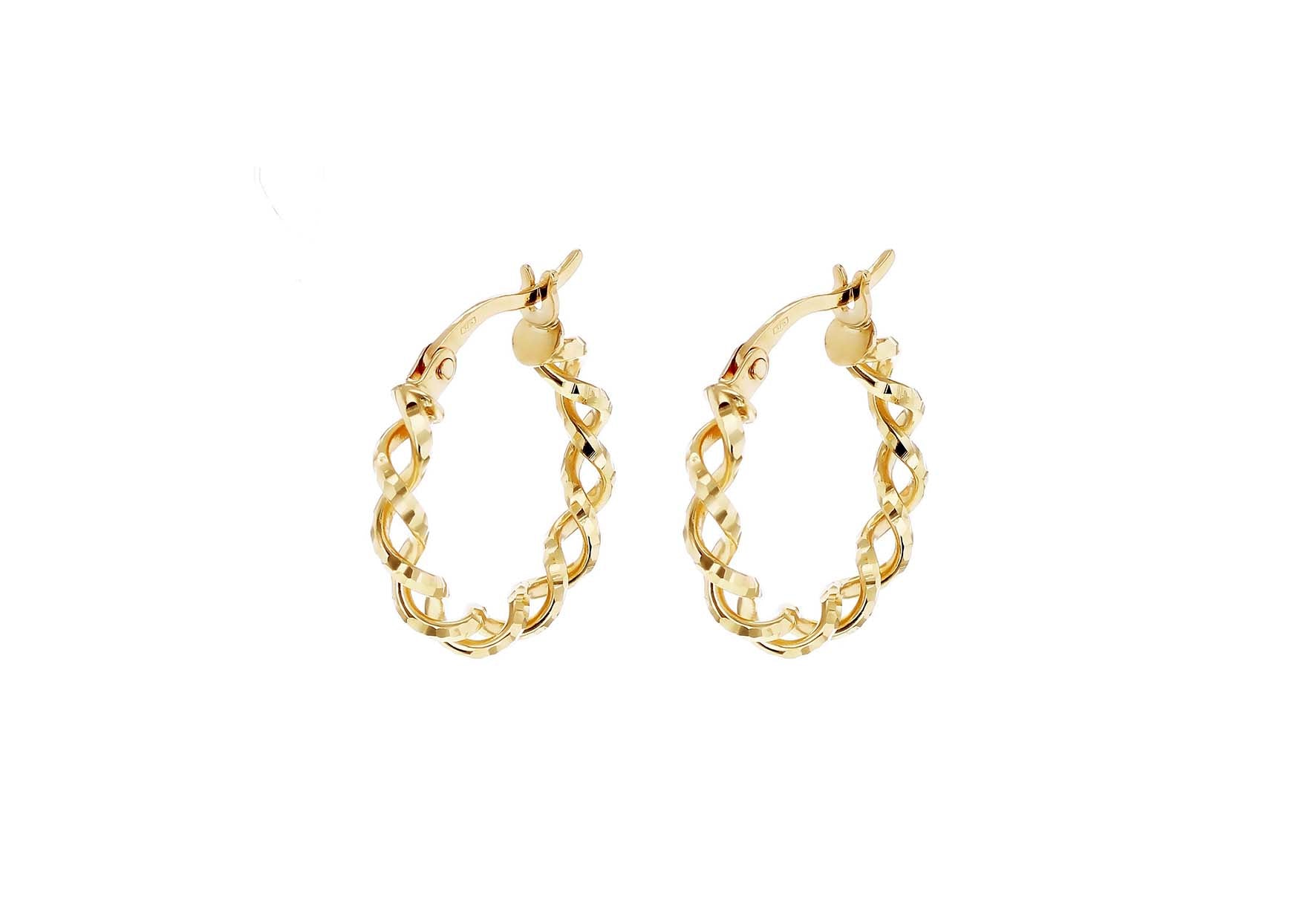9ct Yellow Gold Diamond-Cut Twisted Braided Hoop Earrings