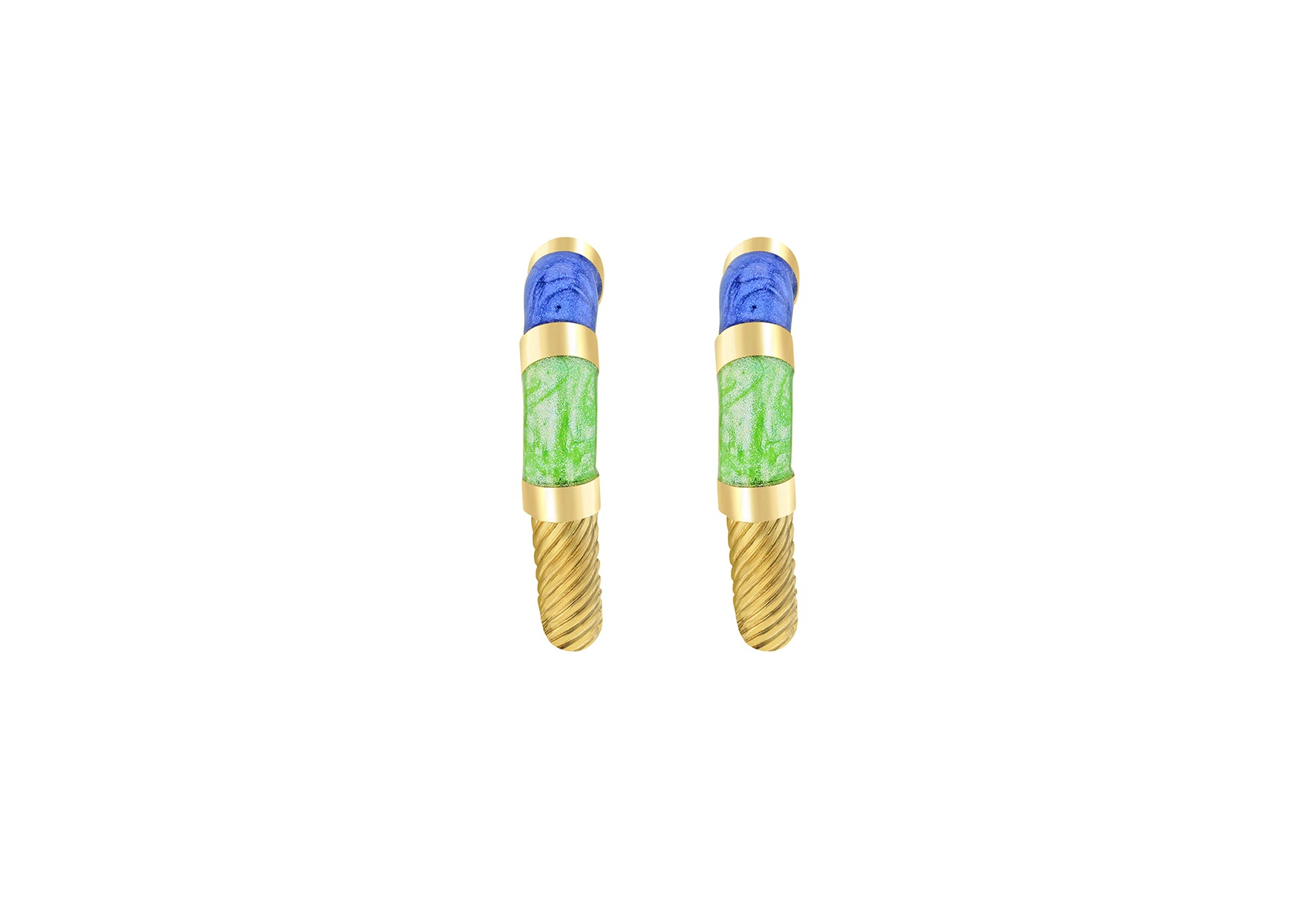 9ct Yellow Gold Blue & Green Glaze Twist Hoop Earrings