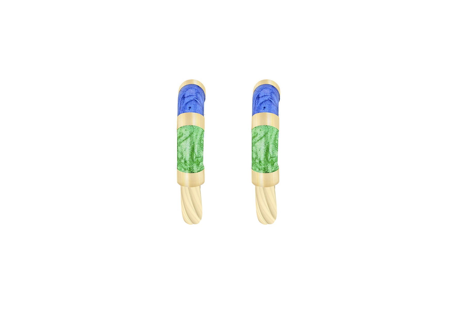 9ct Yellow Gold Blue & Green Glaze Twist Hoop Earrings
