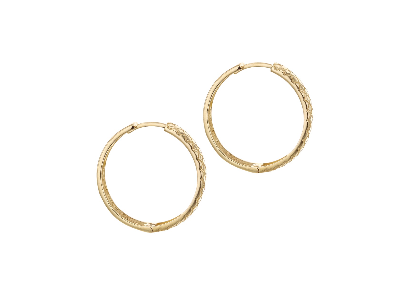 9ct Yellow Gold Quilted Large Hoop Earrings