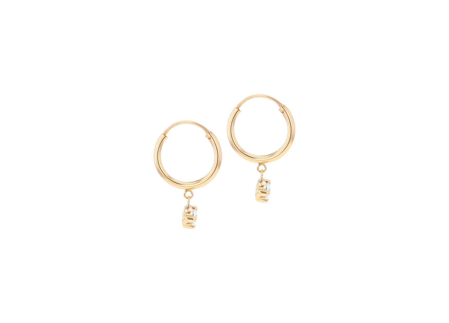9ct Yellow Gold White Zirconia Hoop Drop Earrings