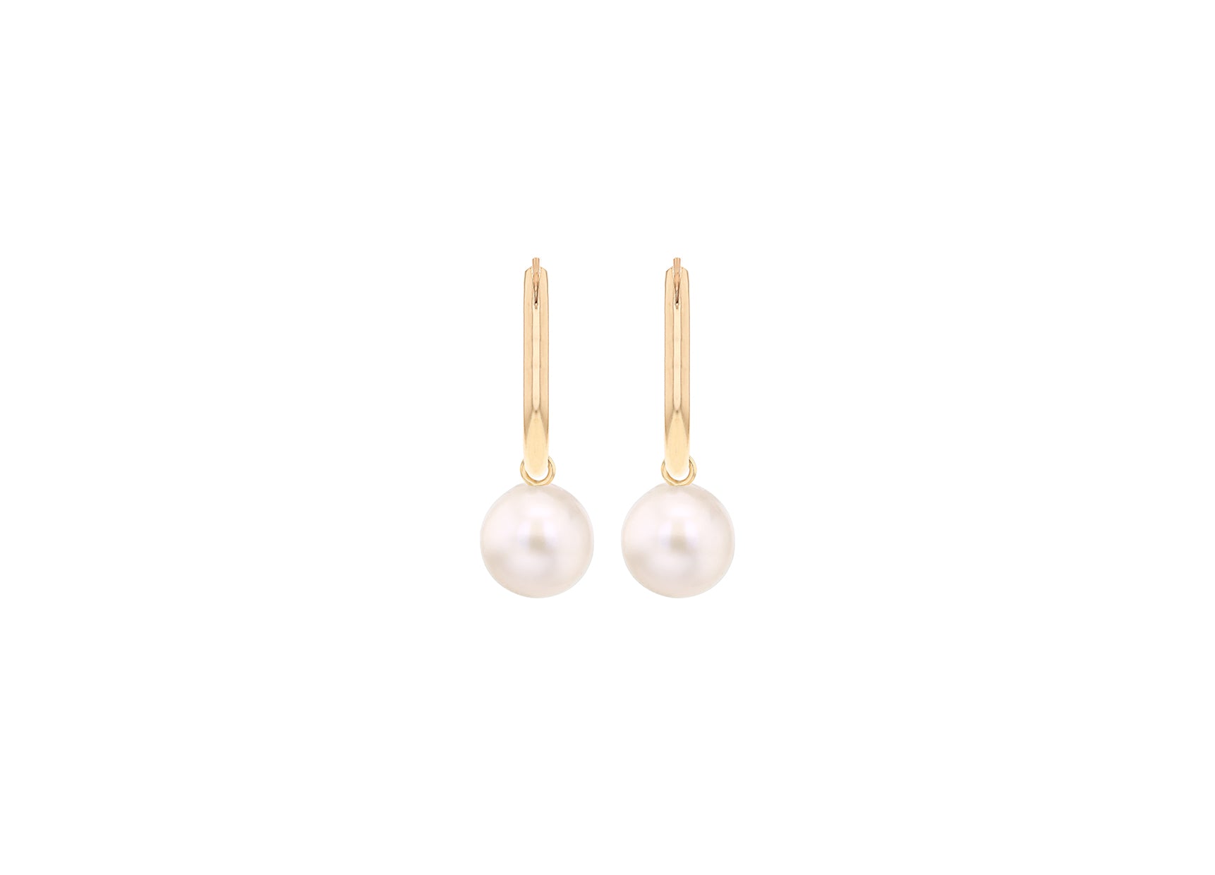 9ct Yellow Gold Freshwater Pearl Hoop Drop Earrings