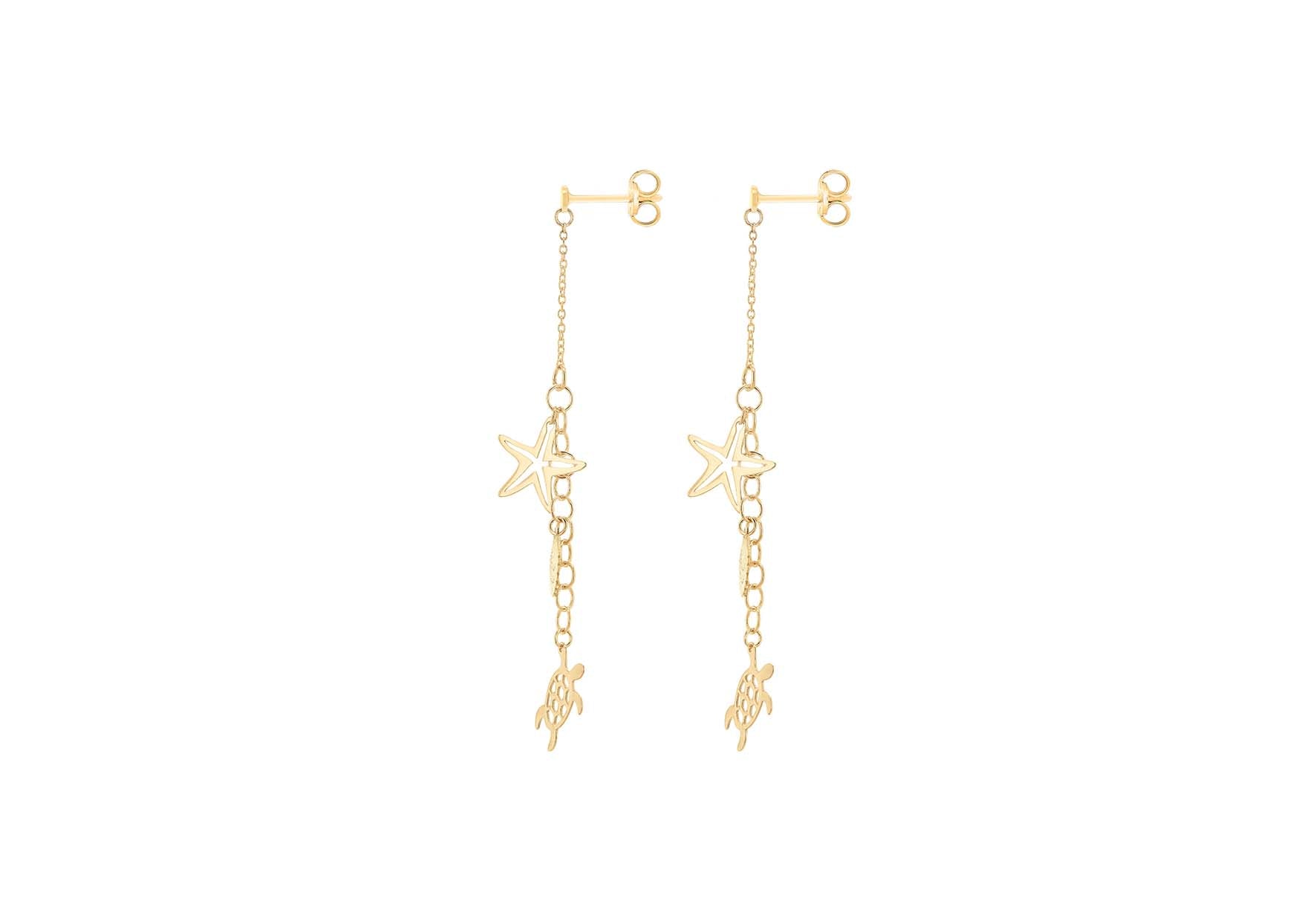 9ct Yellow Gold Sea Life Drop Earrings