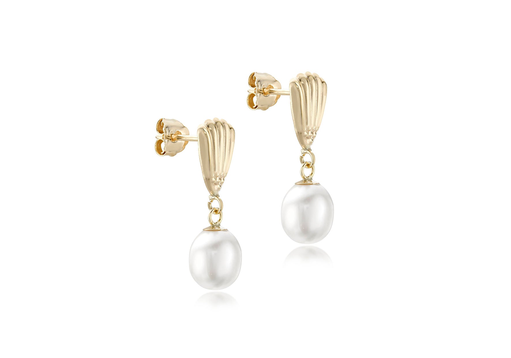 9ct Yellow Gold Freshwater Pearl Shell Drop Earrings
