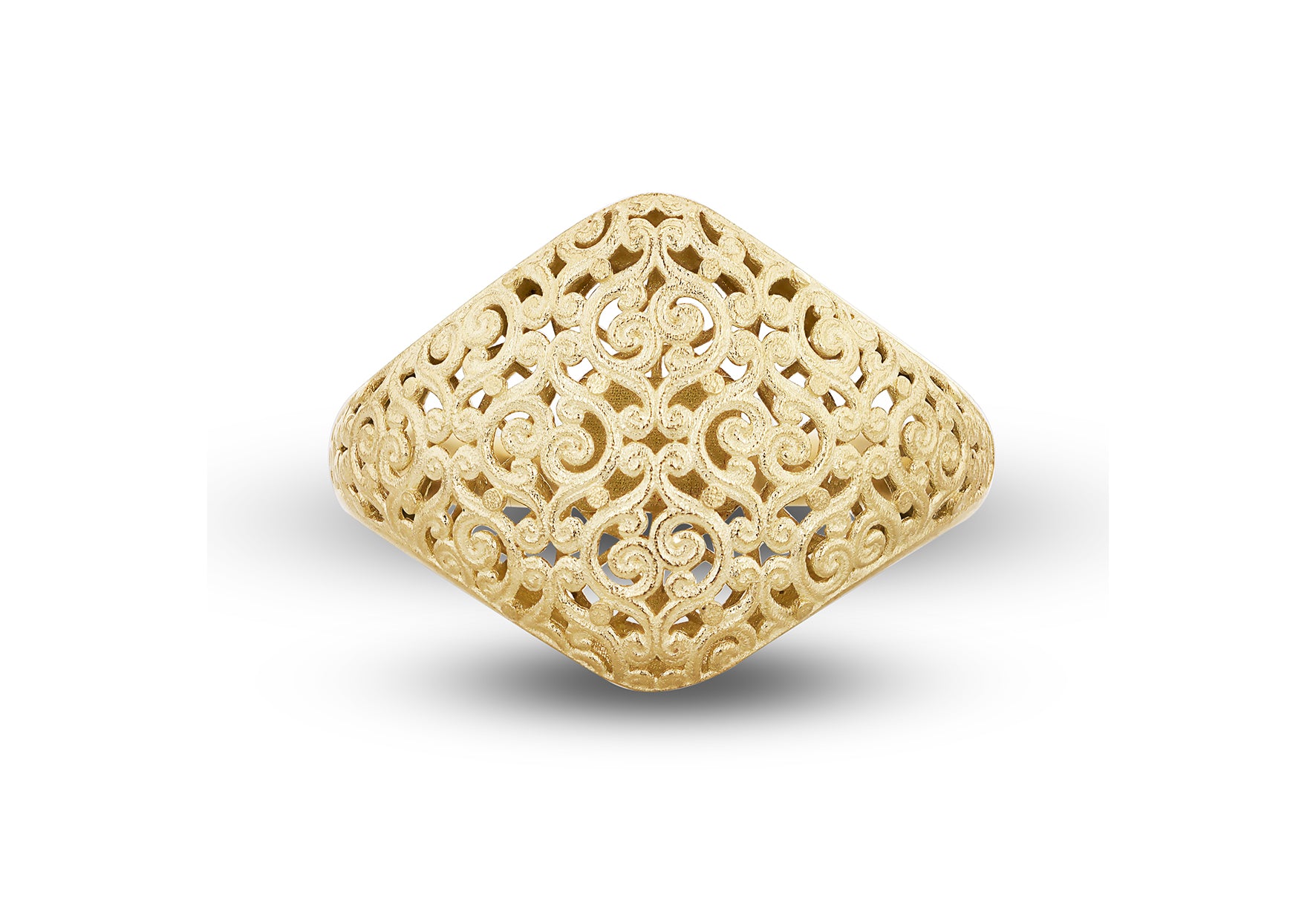 9ct Yellow Gold Ornate Filigree Satin Dome Ring