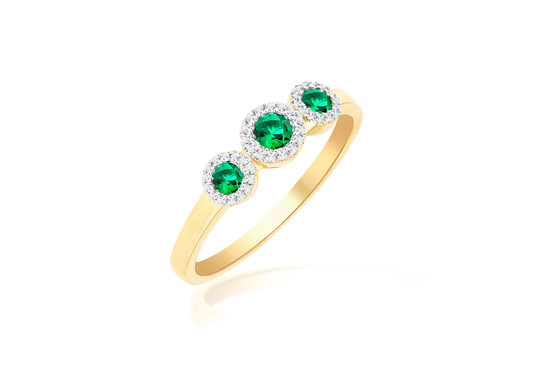 9ct Yellow Gold 0.14ct Diamonds and Emeralds Trinity Ring