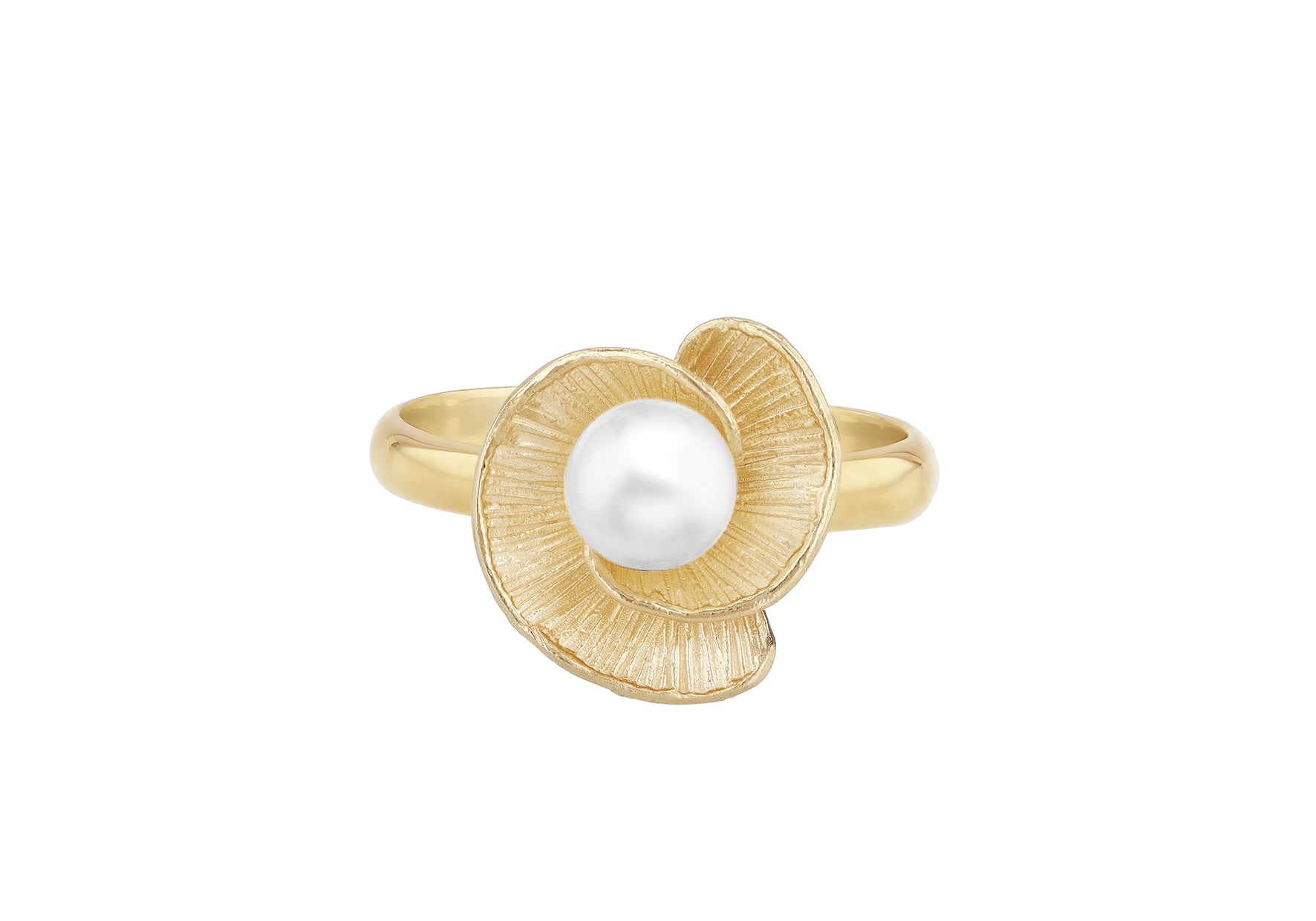 9ct Yellow Gold Freshwater Pearl Flower Bloom Ring