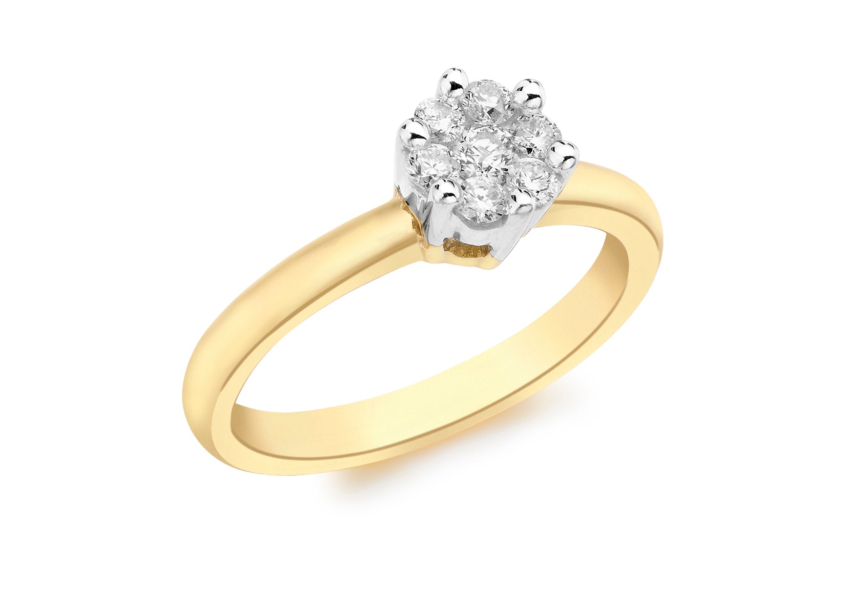 9ct Yellow Gold Round Diamond Cluster Ring