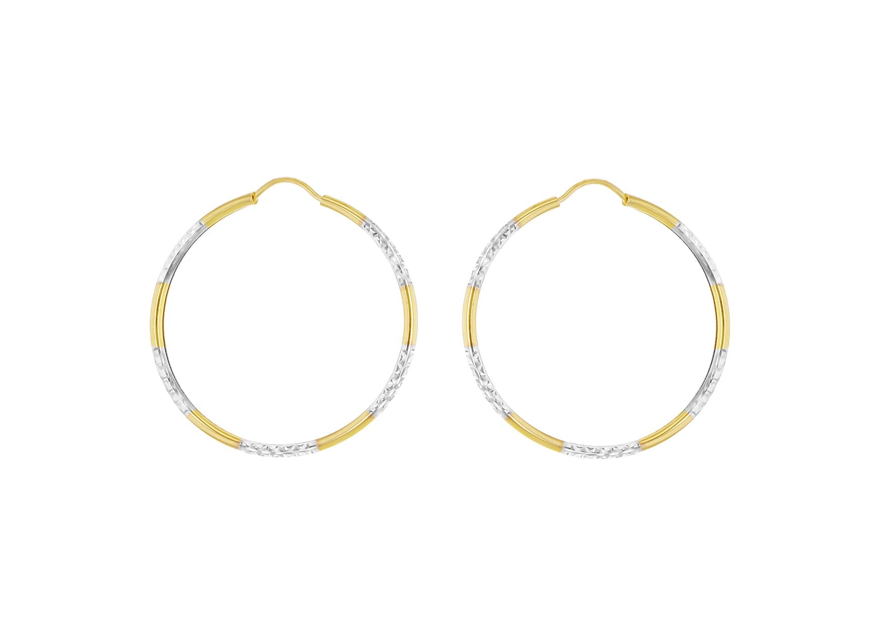 9ct Two-Tone Gold Diamond Cut Hoop Earrings