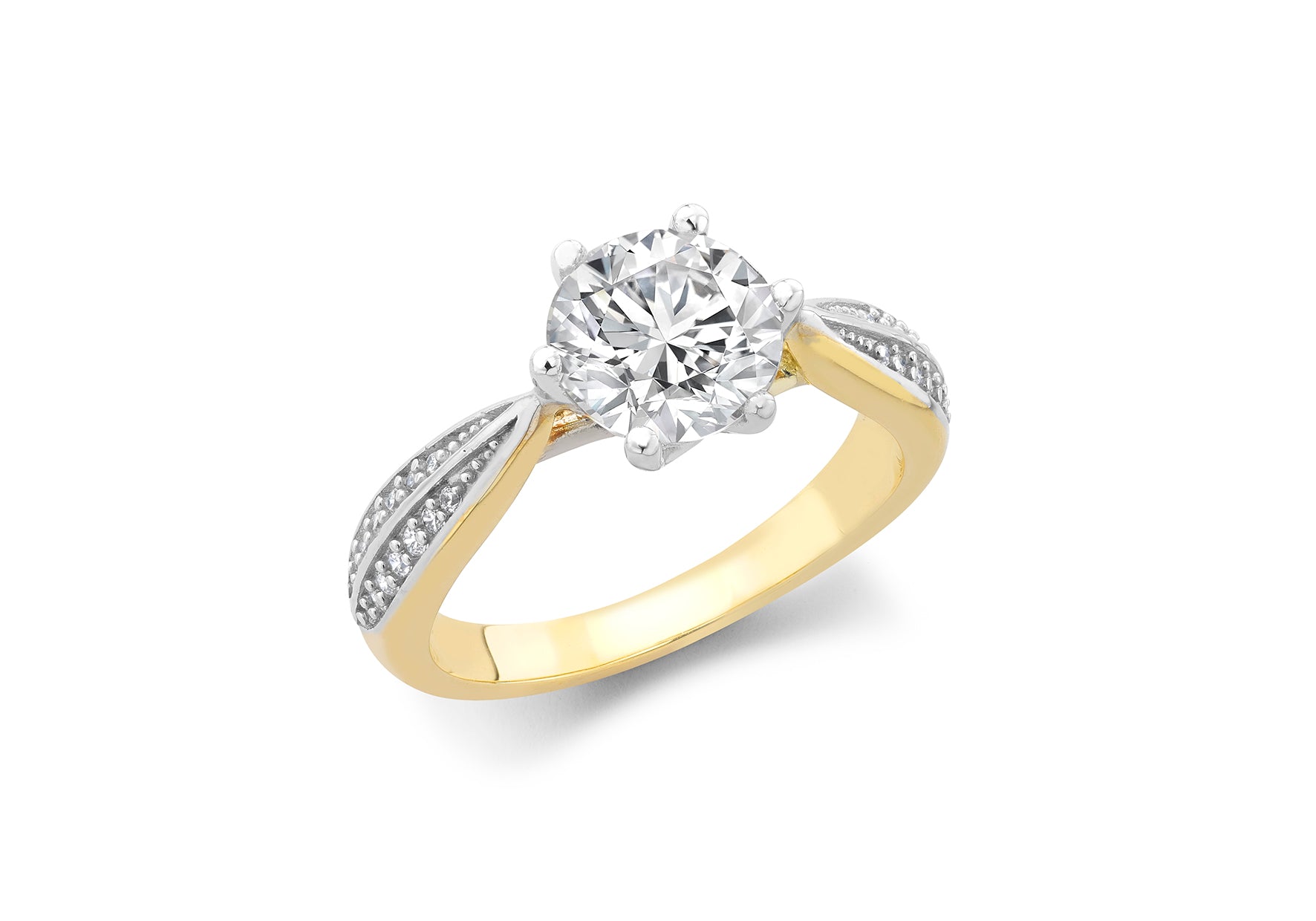 9ct Two-Tone Gold Zirconia Tapered Shoulder Ring