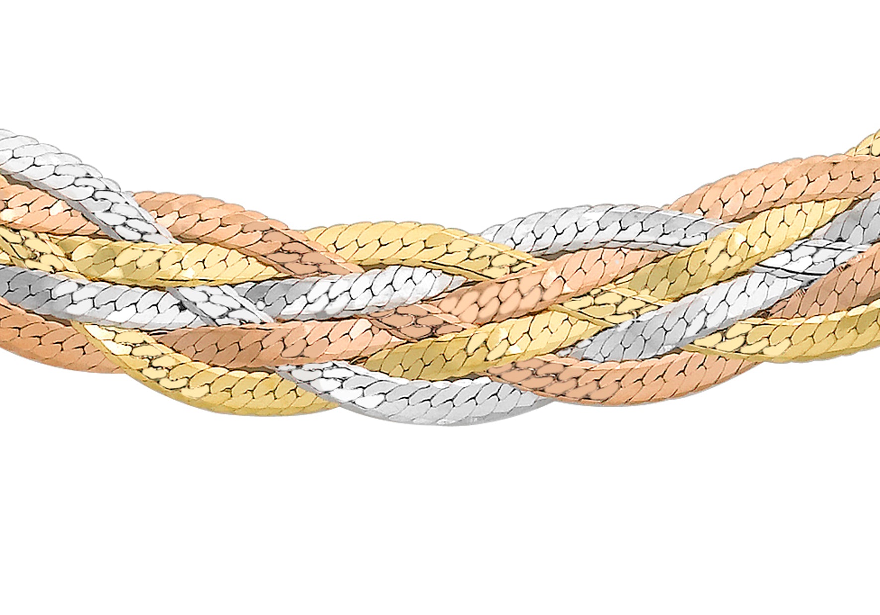 9ct Tri-Colour Gold Six Plait Herringbone Necklace