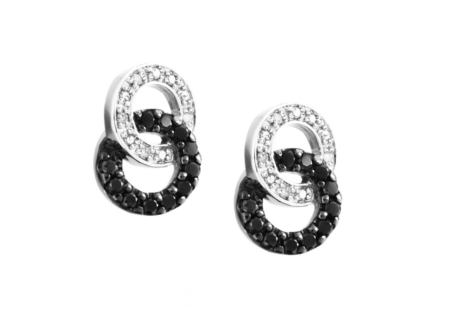 9ct White Gold 0.40ct Black & White Diamond Interlink Earrings