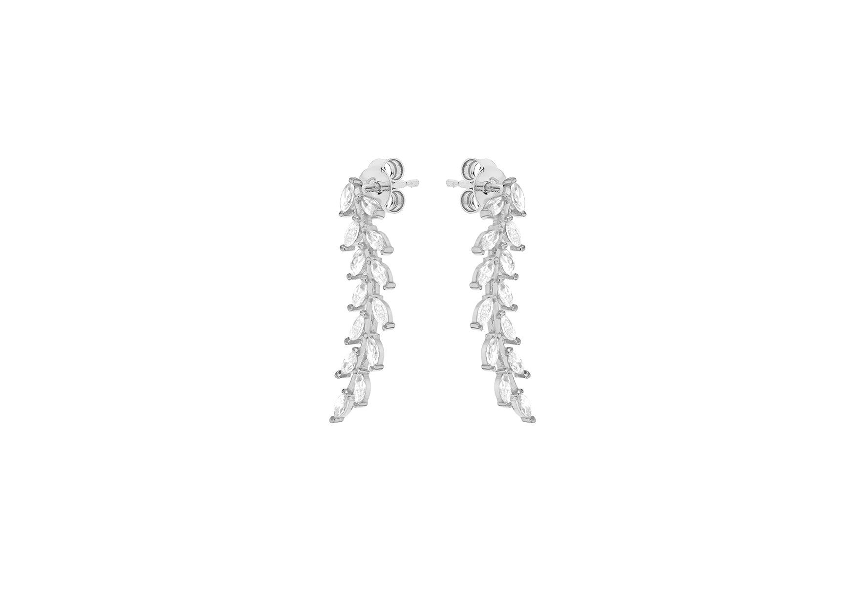 9ct White Gold Zirconia Vine Leaf Drop Earrings