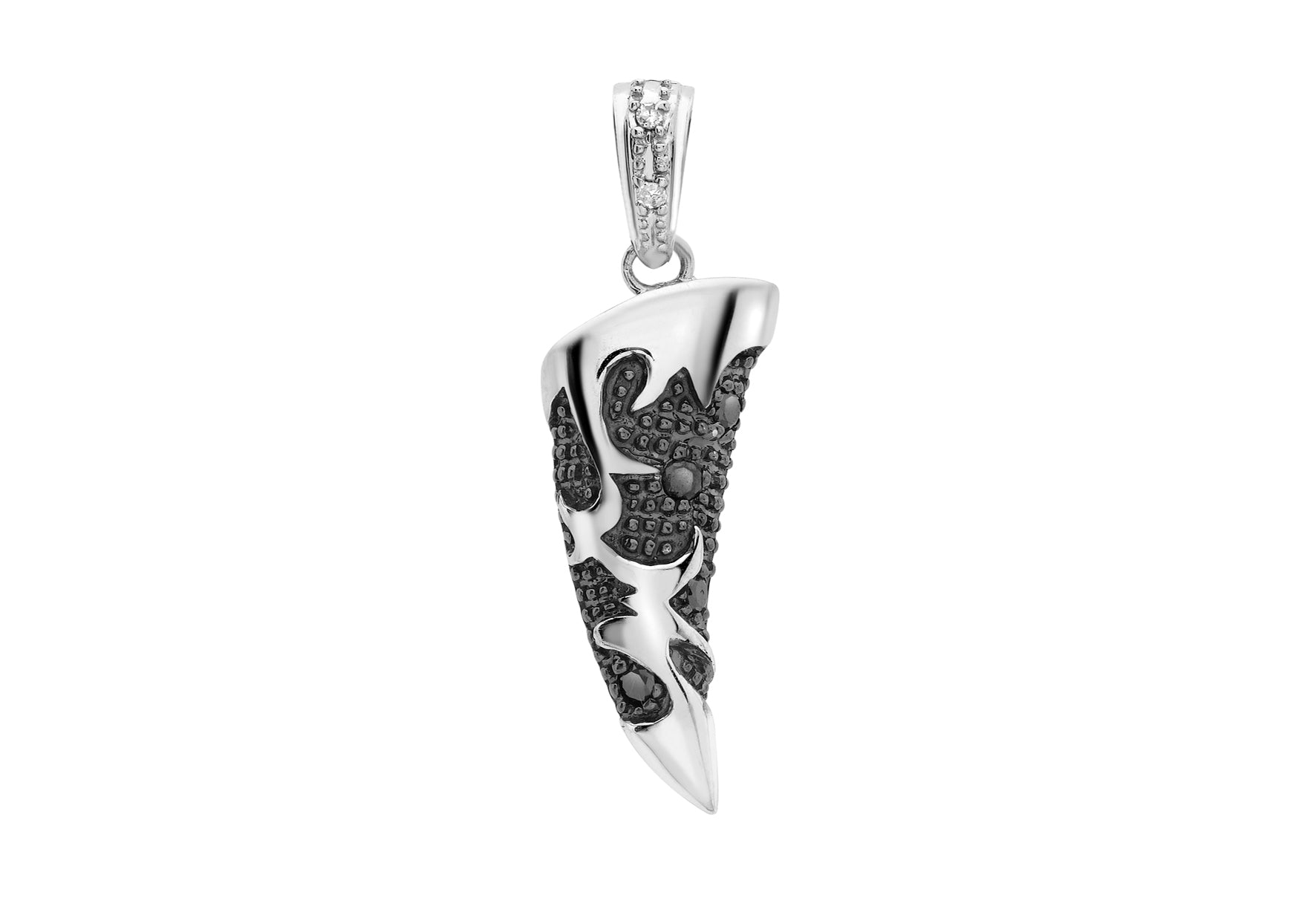 9ct White Gold 0.08ct Black & White Diamond Horn Pendant