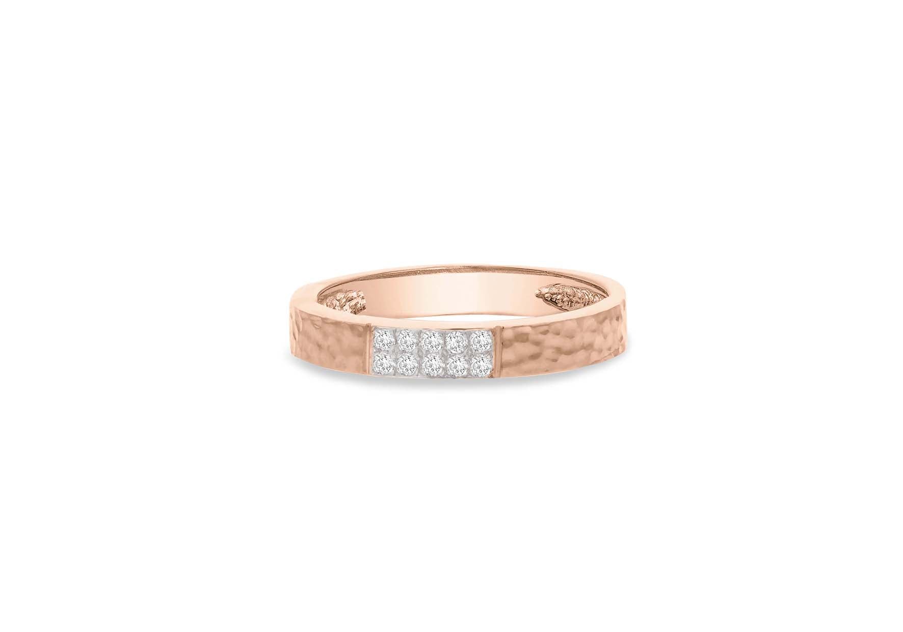 9ct Rose Gold 0.10ct Diamond Hammered Band Ring