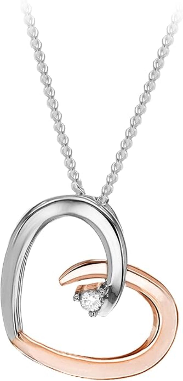 9ct Two-Tone Gold 0.02ct Diamond Heart Slider Pendant