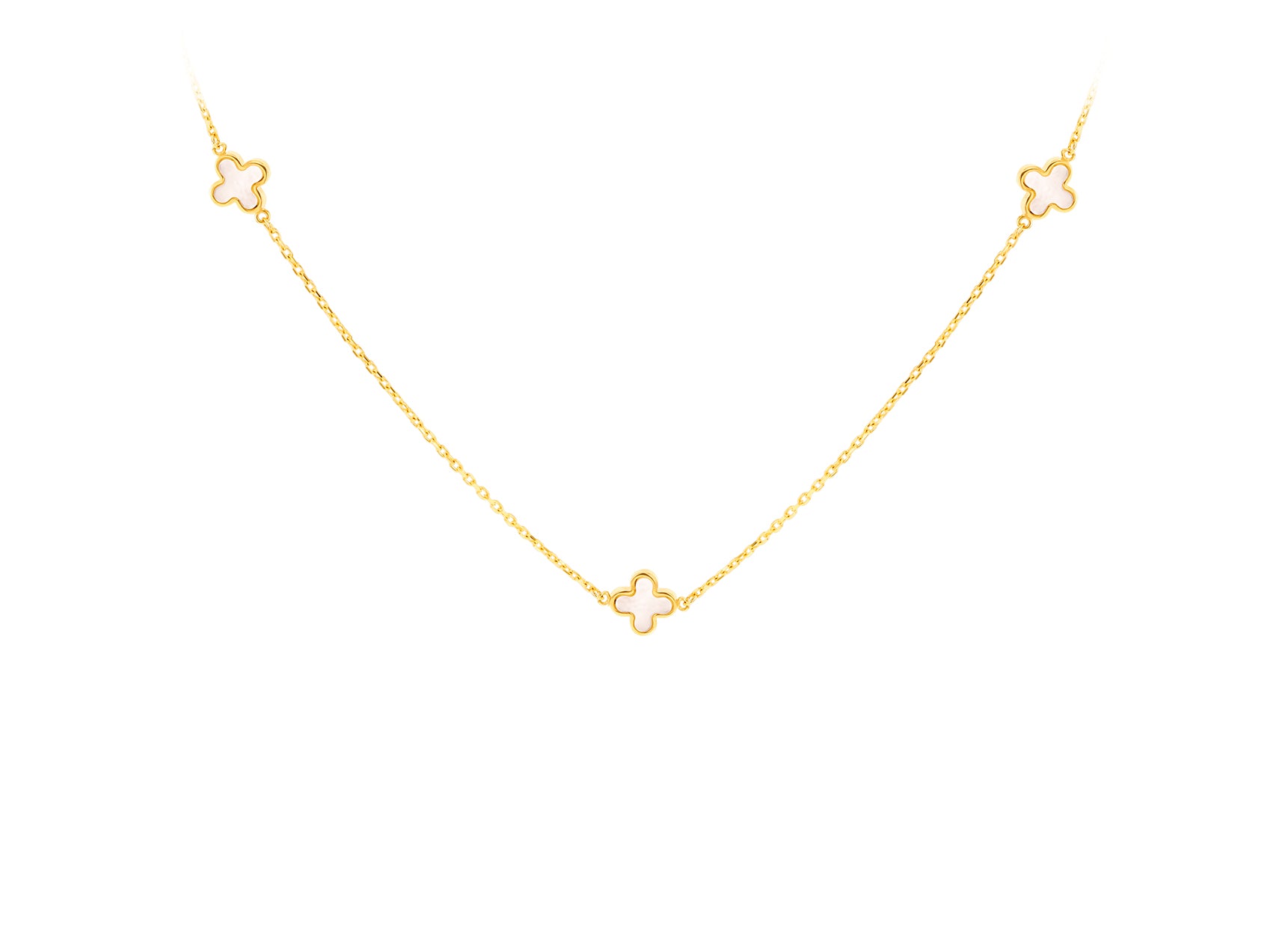 18ct Yellow Gold Mother Of Pearl Clover Petal Necklace