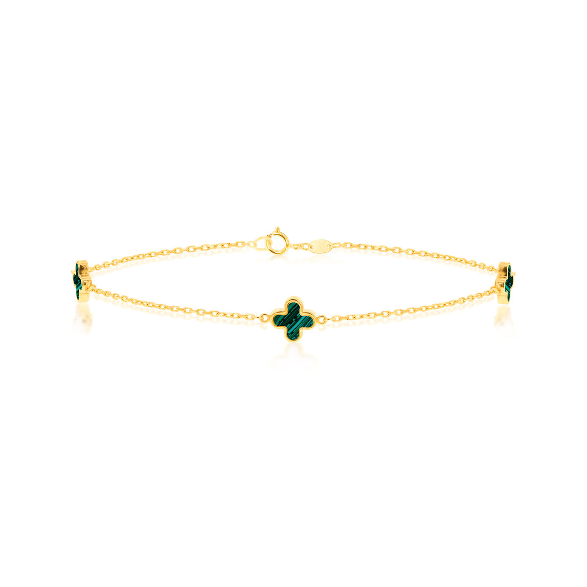 18ct Yellow Gold Malachite Clover Station Bracelet