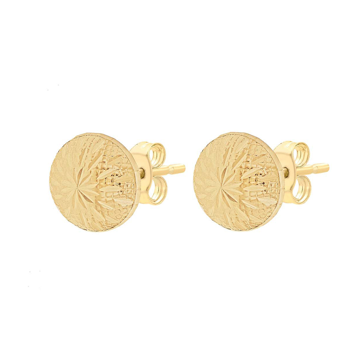 18ct Yellow Gold Diamond-Cut Sunburst Disc Stud Earrings