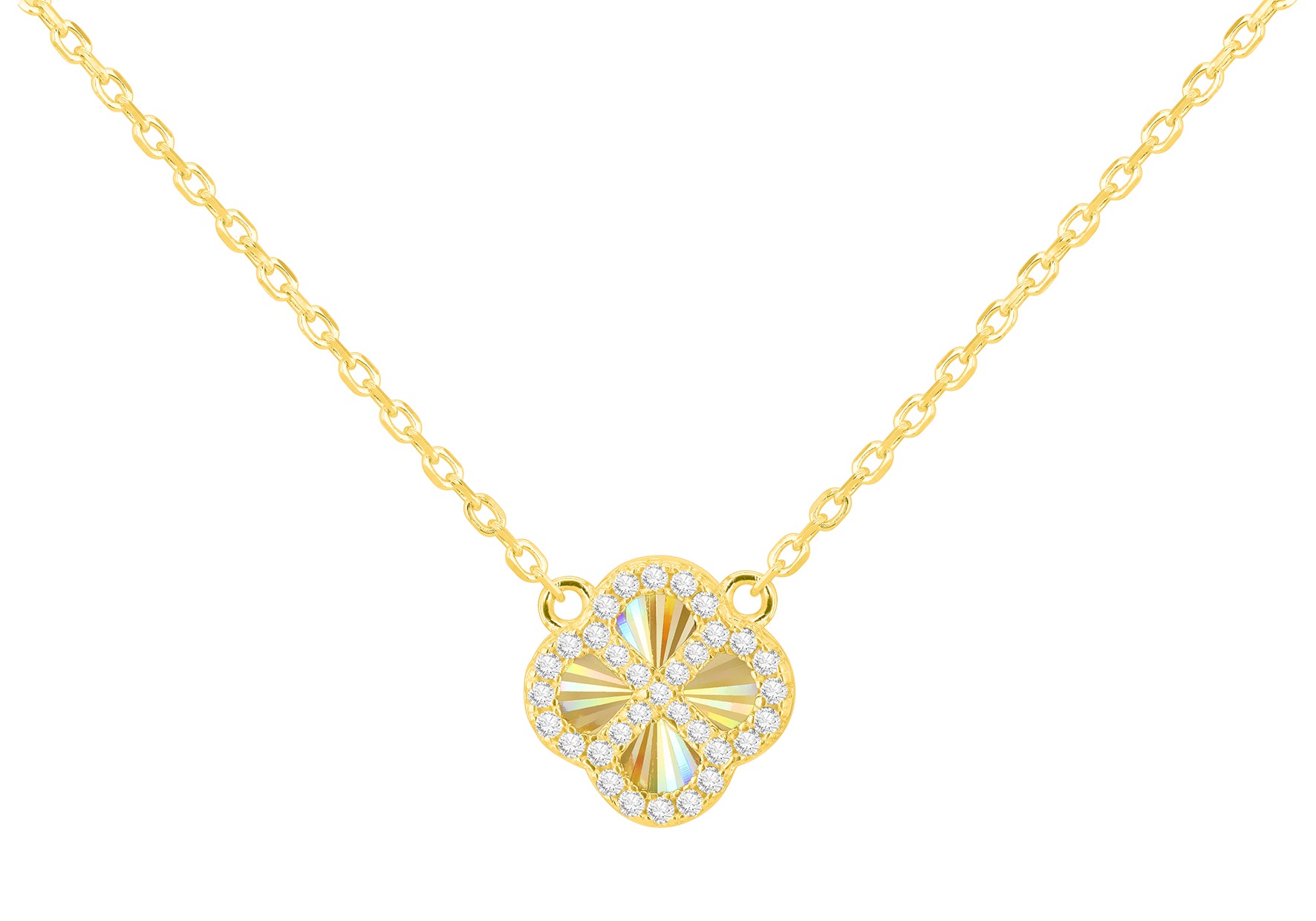 Yellow Gold Plated Sterling Silver Rainbow Clover & Zirconia Pendant