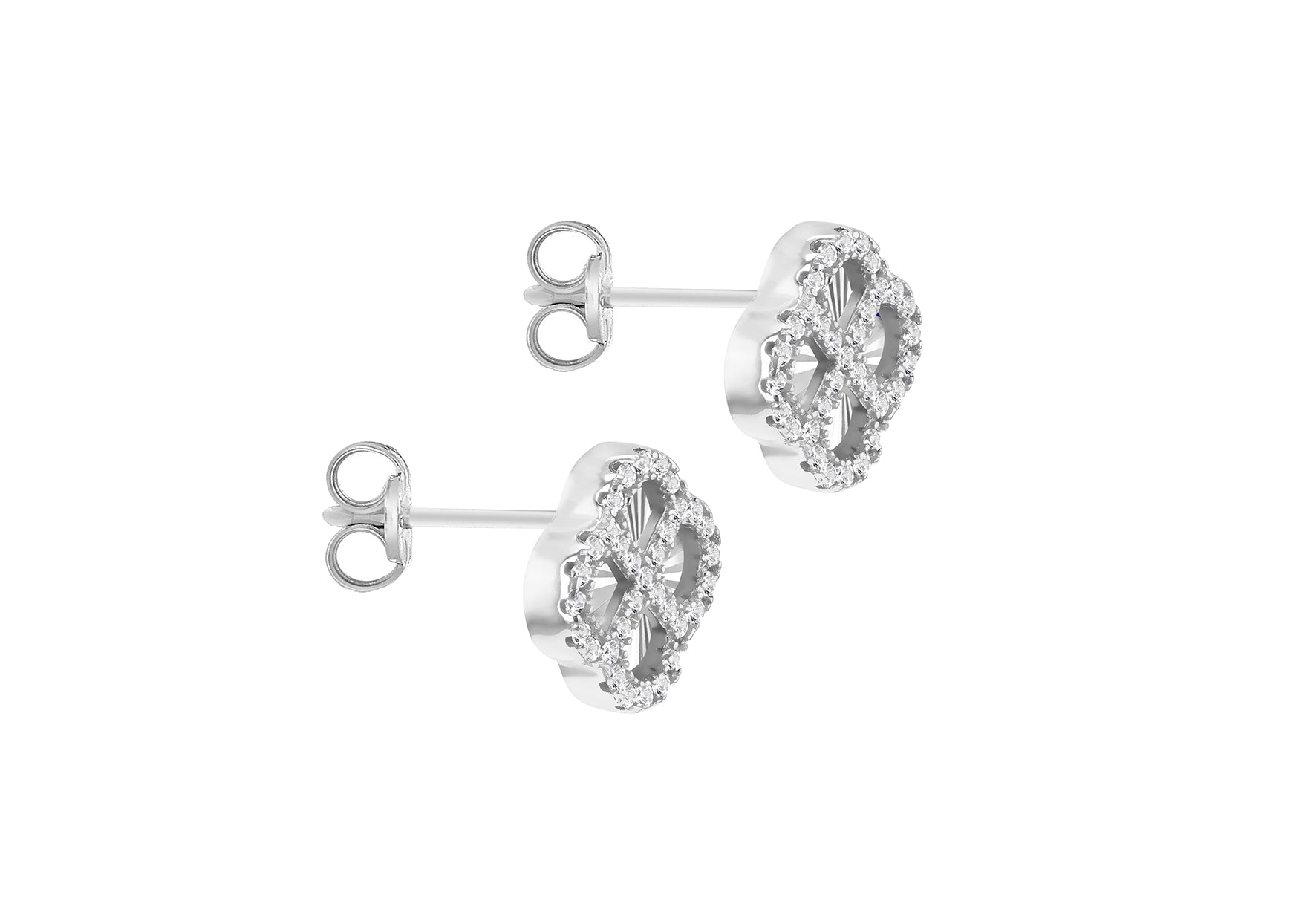Sterling Silver Rainbow Clover White Zirconia Stud Earrings
