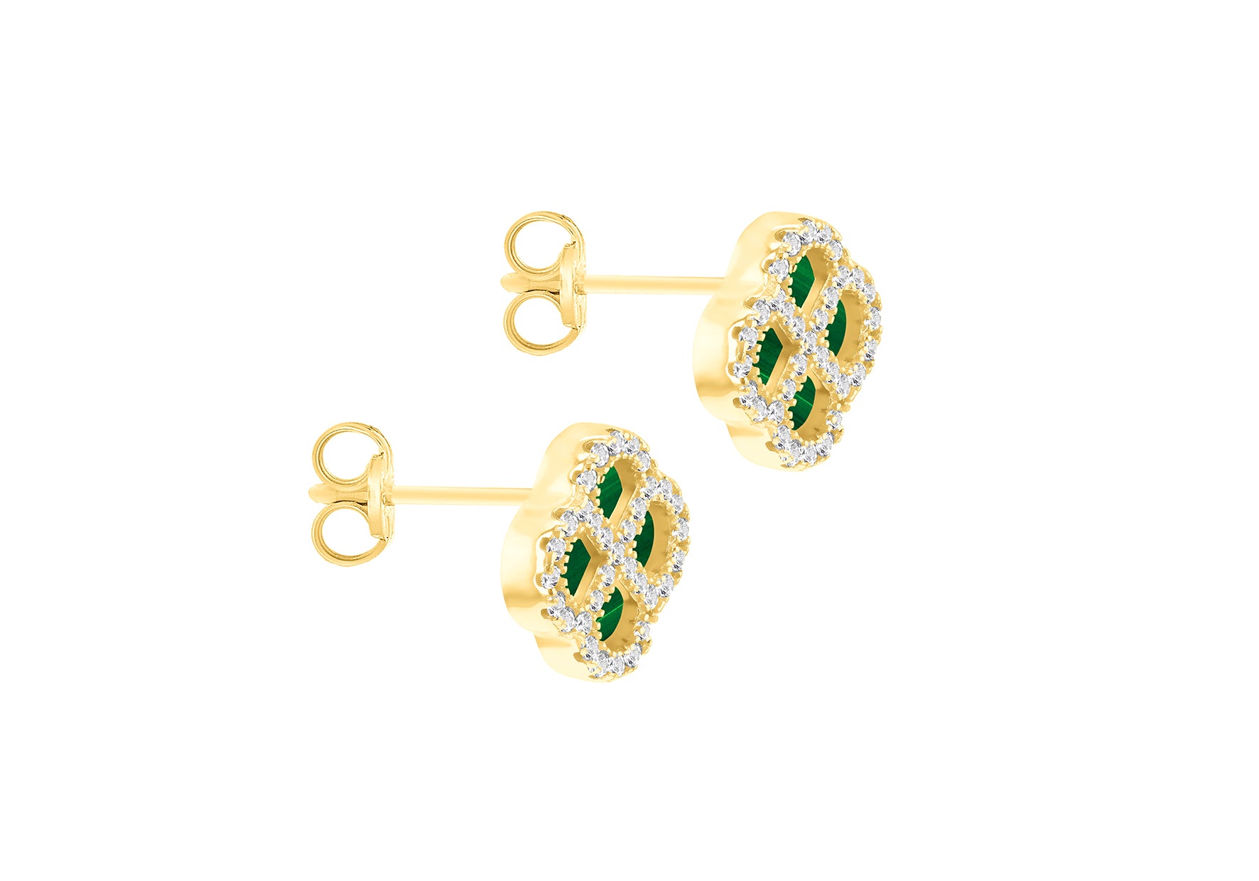 Gold Plated Silver Mother Of Pearl Clover & White Zirconia Stud Earrings