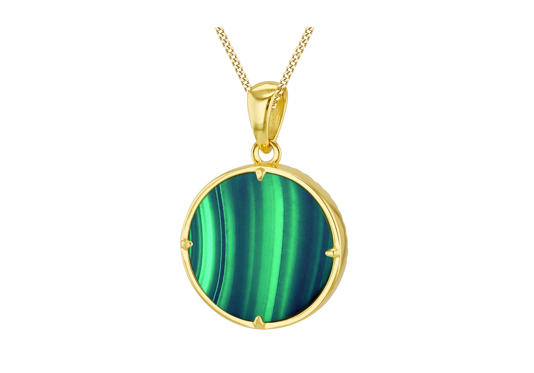 Gold Plated Sterling Silver Malachite & White Zirconia Compass Pendant