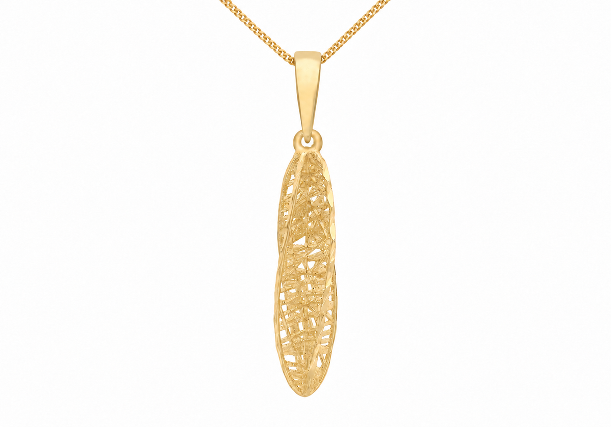 9ct Gold Mesh Twist Drop Pendant Necklace
