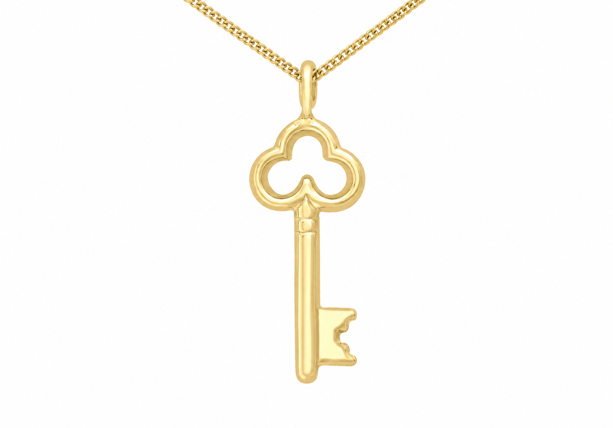 9ct Gold Trefoil Key Pendant Necklace