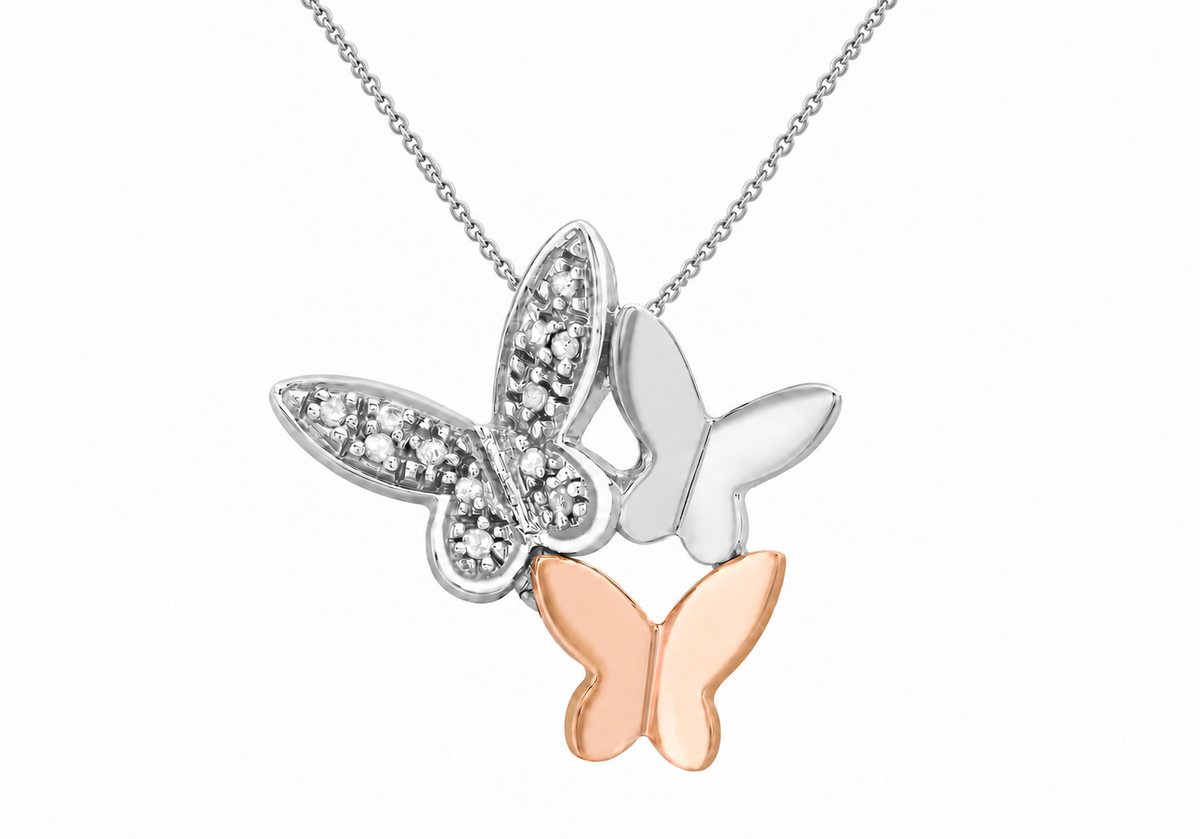 9ct Two-Tone Gold 0.05ct Diamond Butterfly Slider Pendant