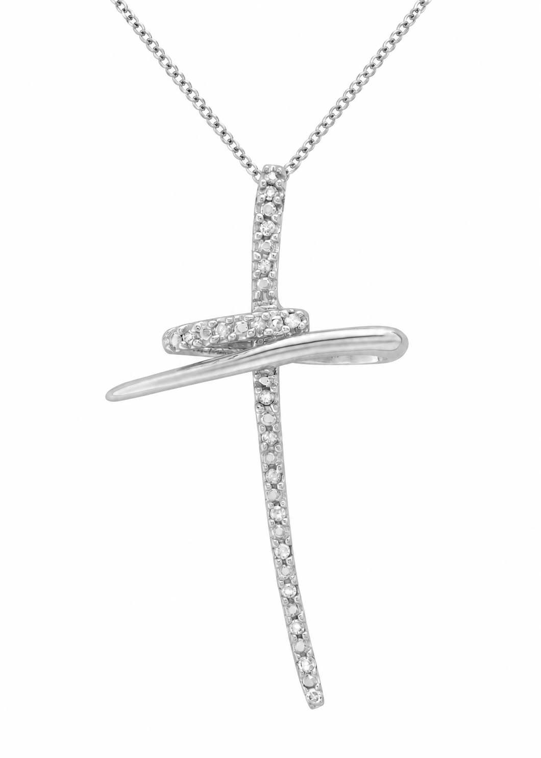 9ct White Gold 0.10ct Diamond Cross Pendant