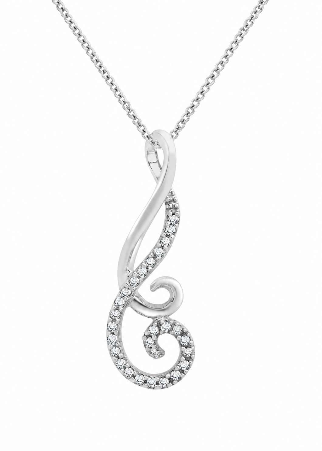 9ct White Gold 0.10ct Diamond Swirl Pendant
