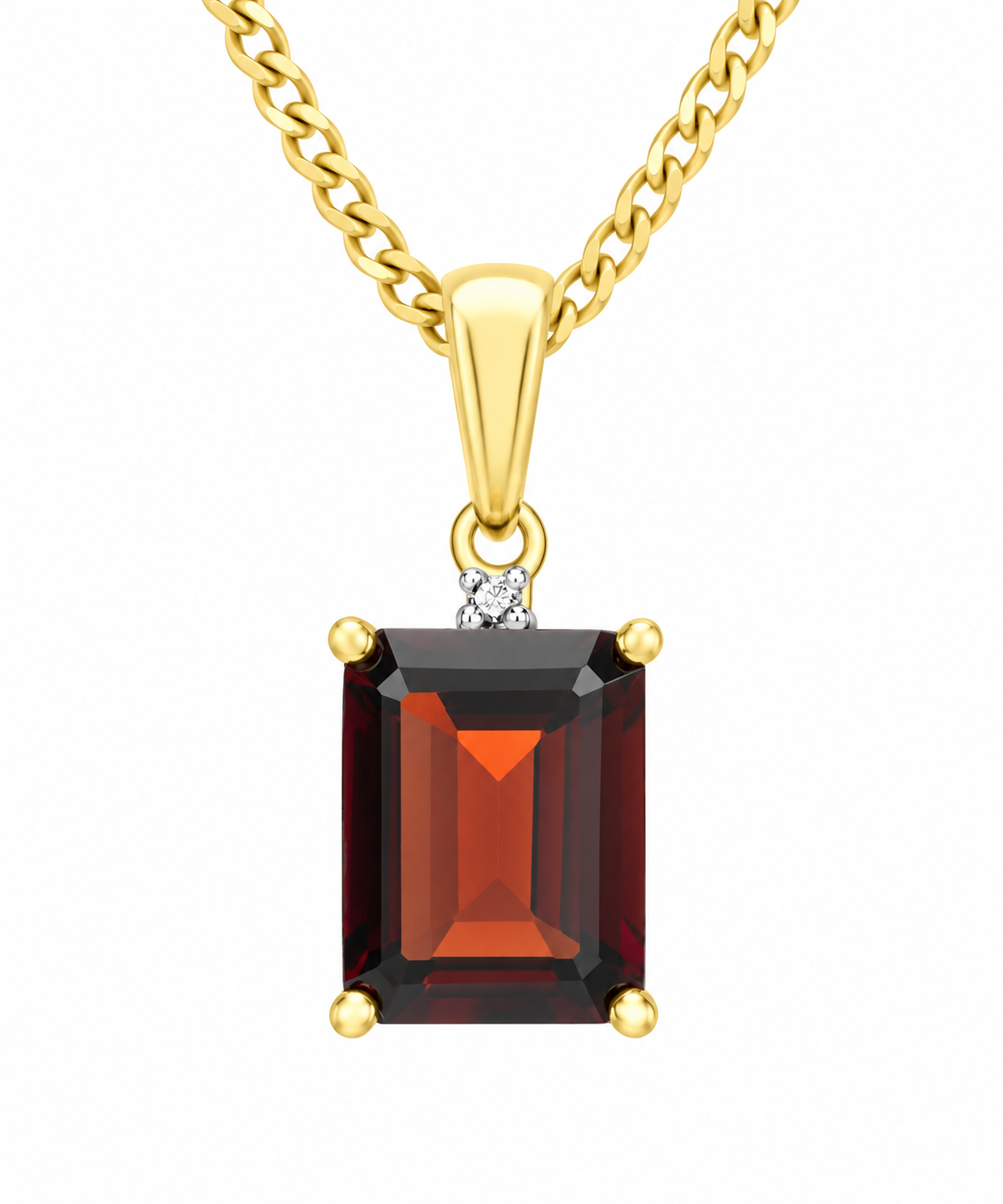 9ct Yellow Gold 0.005ct Diamond & Square Garnet Pendant