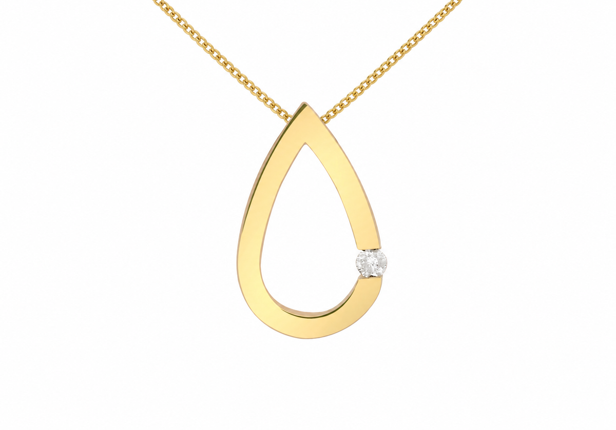 9ct Yellow Gold 0.03ct Diamond Set Teardrop Slider Pendant