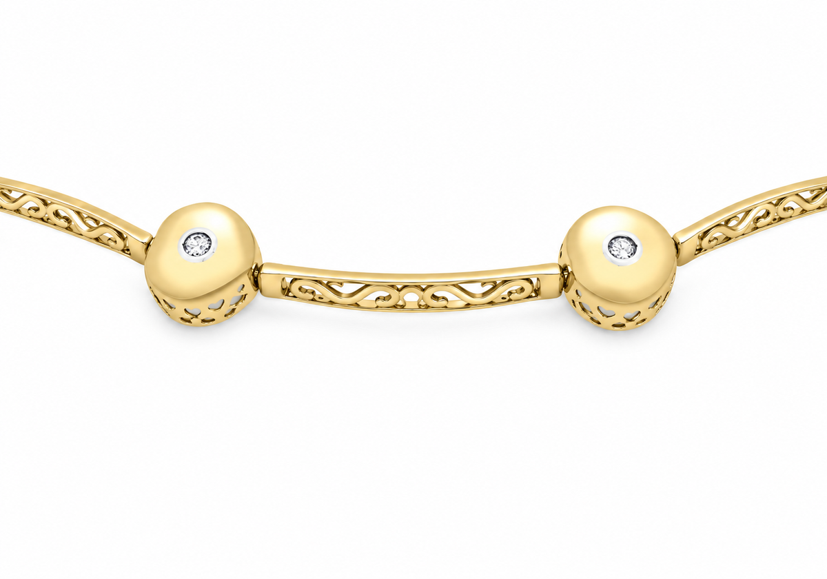 9ct Yellow Gold 0.08ct Diamond Heart Filigree Link Bracelet
