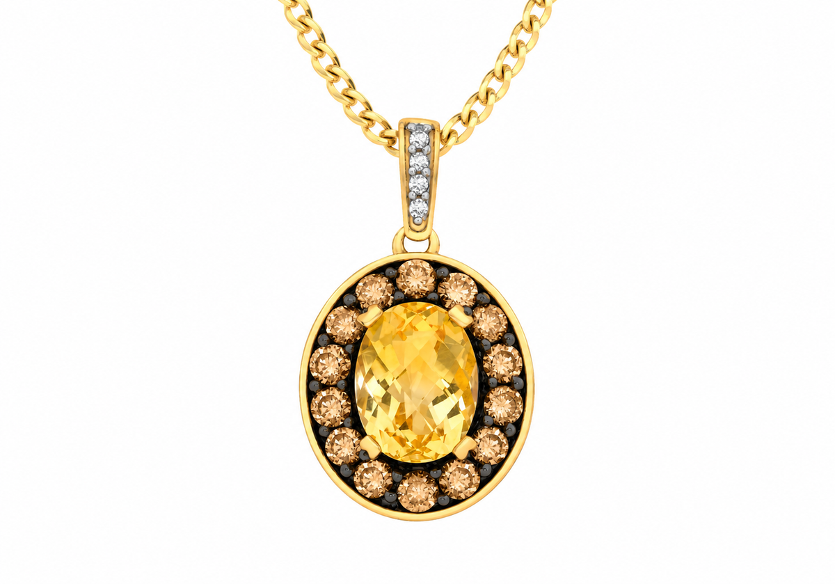 9ct Yellow Gold 0.50ct Chocolate & White Diamond Citrine Pendant