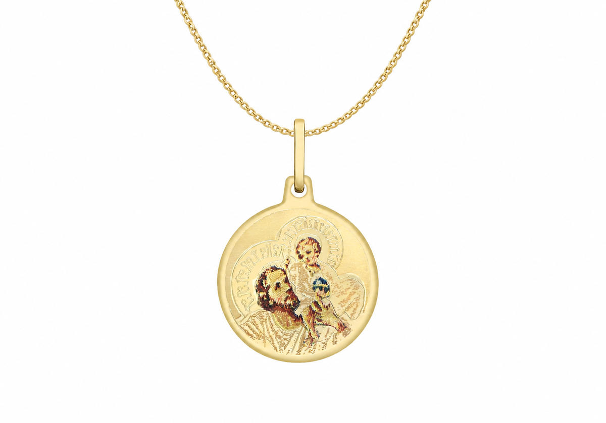 9ct Yellow Gold 15mm St Christopher Round Satin Pendant