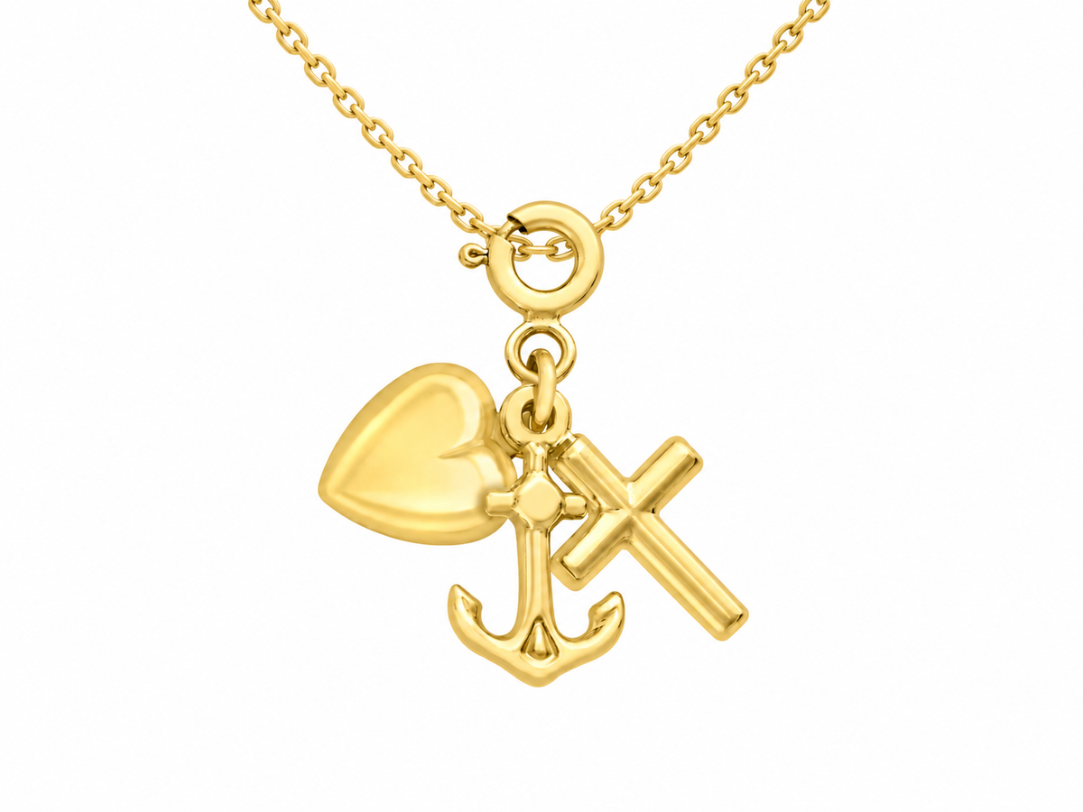 9ct Yellow Gold Faith Hope & Charity Spring Ring Charm Pendant
